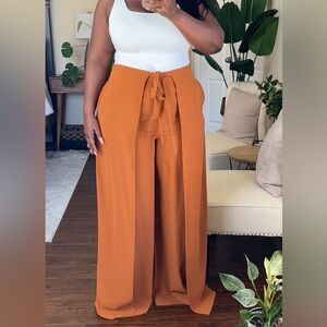 Flair by Ashi HIGH WAIST WRAP
FRONT WIDE LEG PANTS
BURNT ORANGE